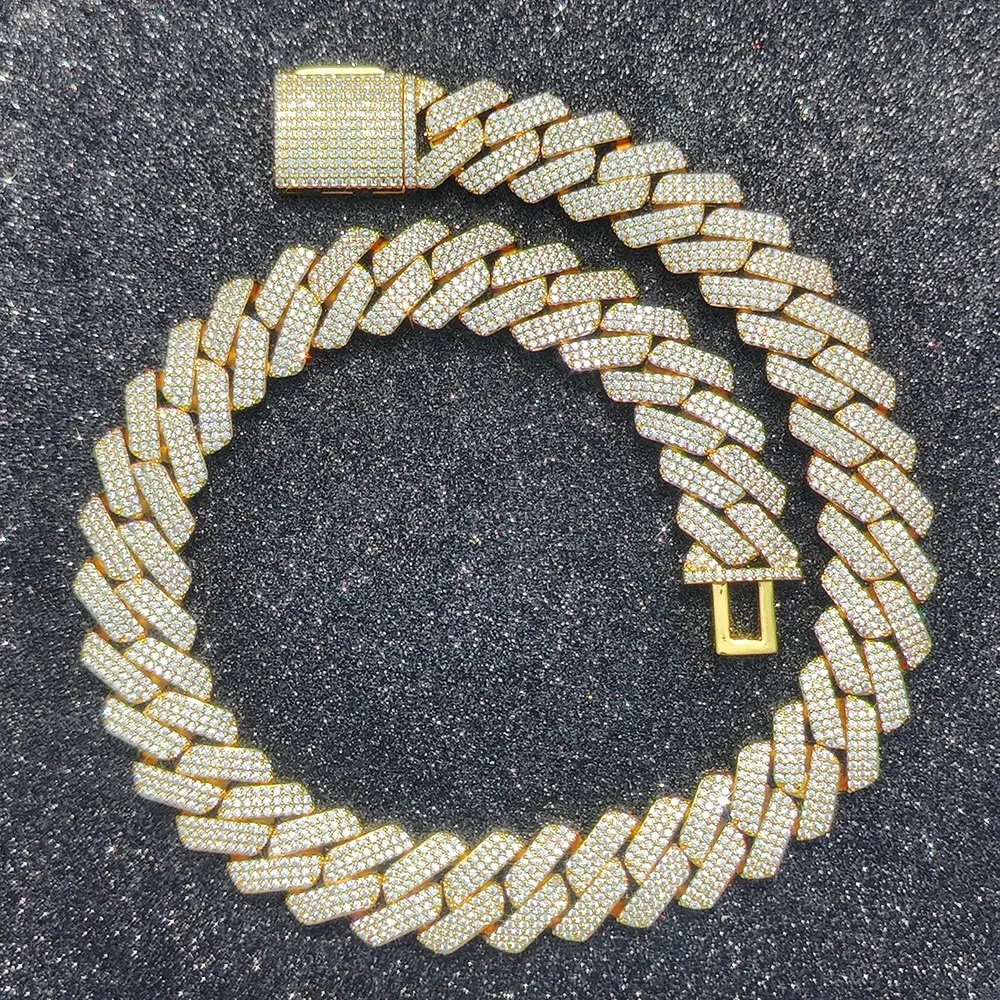 20mm Hip Hop Choker Iced Out Double Rows Of Lozenges Prong Cuban Link Chain Chunky Necklace For Men