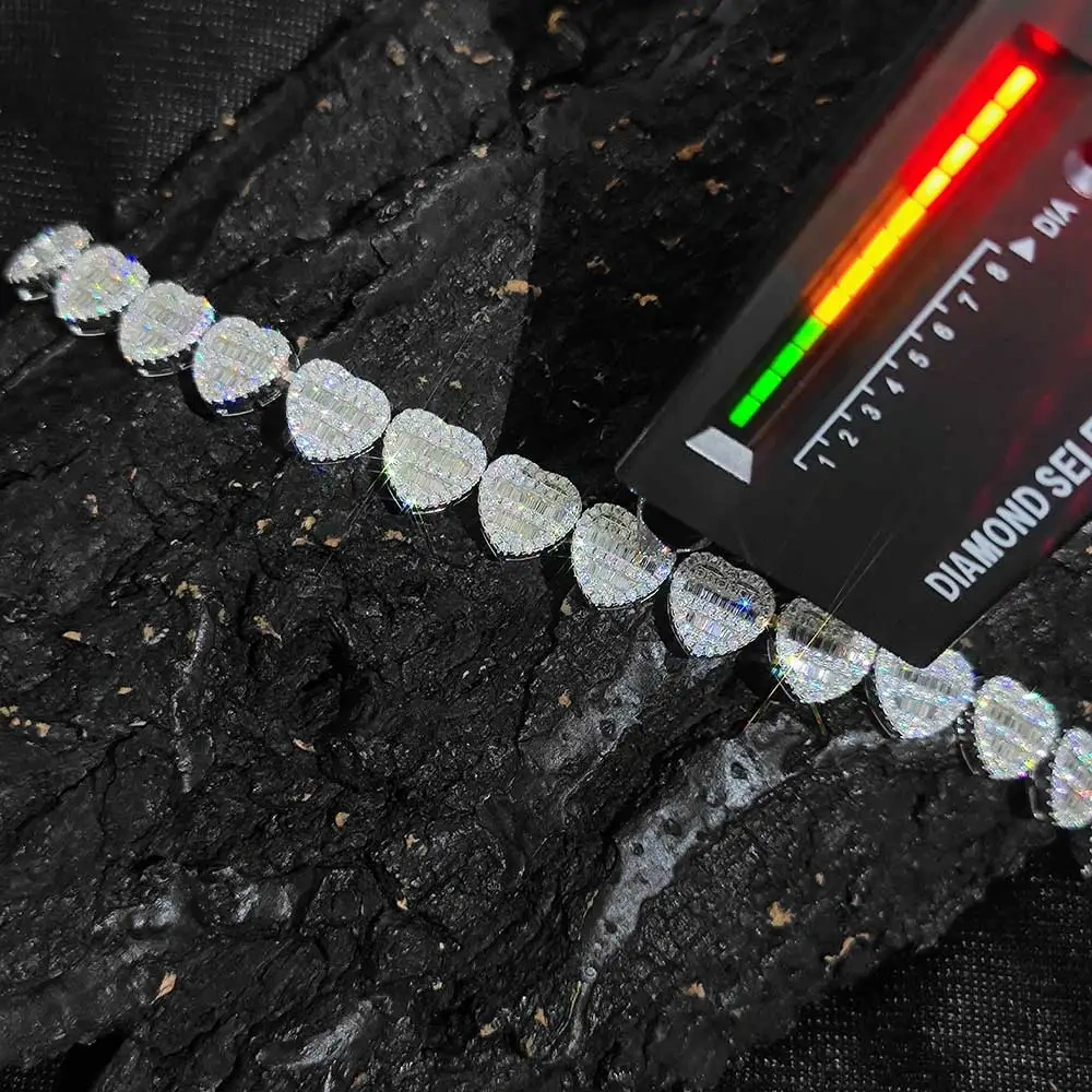 12mm High Quality VVS1 Moissanite Clustered Tennis Chain 925 Sterling Silver Heart Shape Diamond Tennis Chain For Women