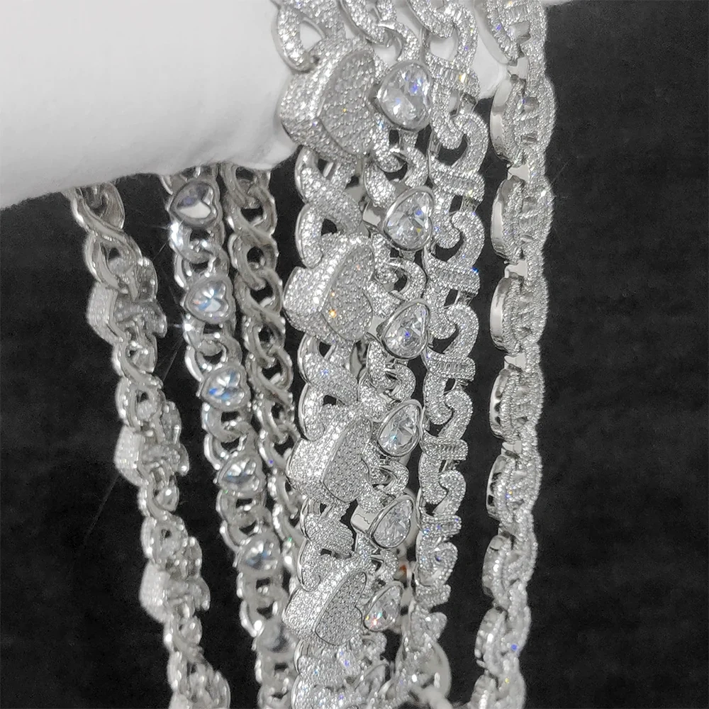 ESKEEM Women's 15mm White Gold Plated Cuban Link Choker Iced out Jewelry Bling Zircon Heart infinite Link Chain Necklace