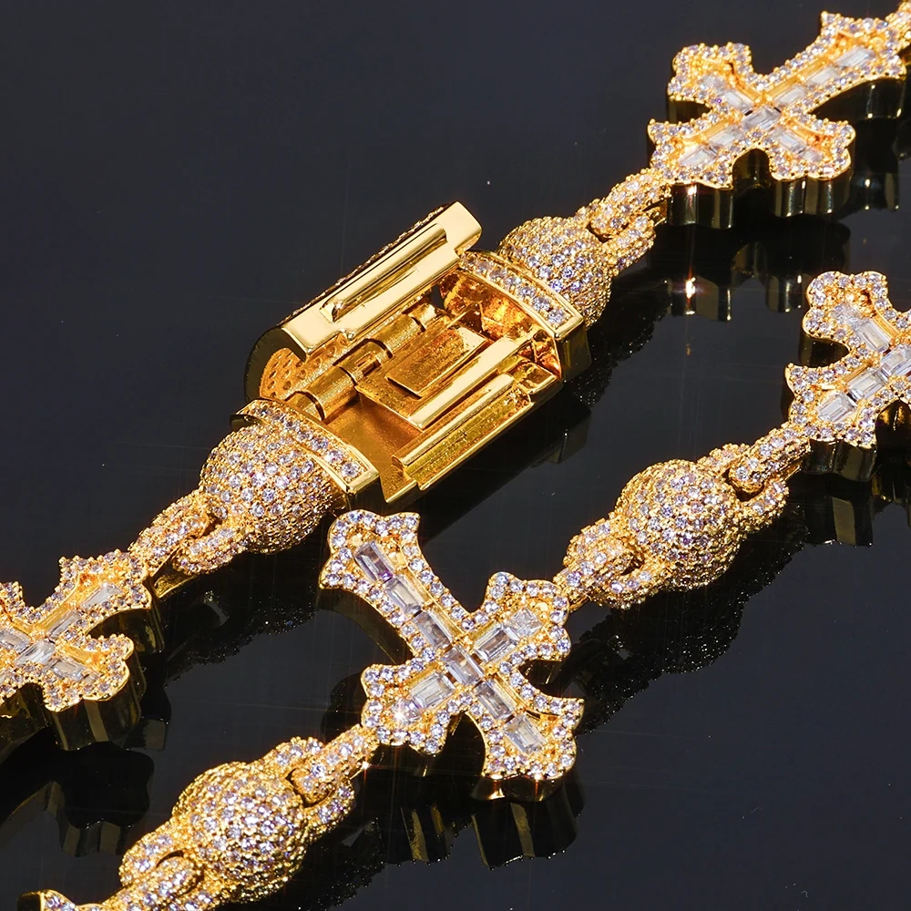 ESKEEM Custom Baguette Cubic Zirconia Iced Out Bead Cross Infinity Necklace Hip Hop Jewelry 18mm Cuban Link Chain Party Gift