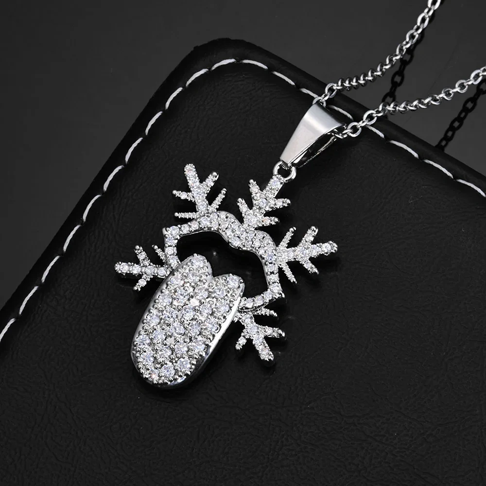ESKEEM Fashion Iced Out White Gold Plated Diamond Tongue Shape Snowflake Pendant Necklace for Men Women Christmas Jewelry Gift