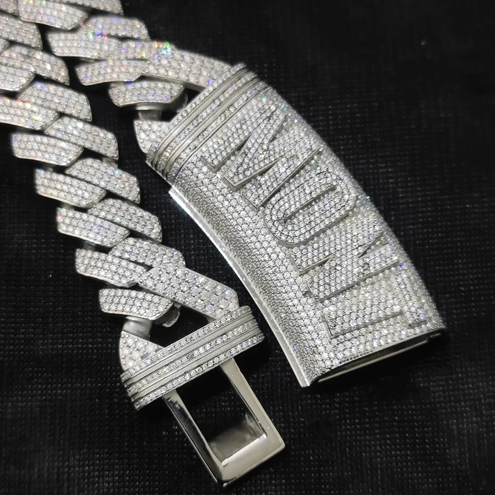 S925 Sterling Silver Vvs Moissanite Cuban Necklace Luxury Customized Iced Out Letter Clasp 20mm Width Mens link Chain