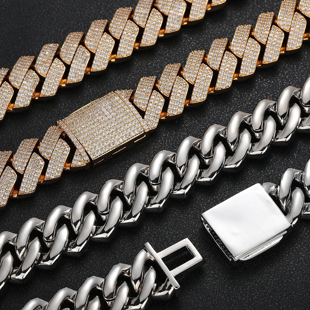 ESKEEM Men 25mm 3 Rows Chunky Iced out Cuban Link Necklace Big Heavy Miami Prong Diamond Chain Fine Jewelry