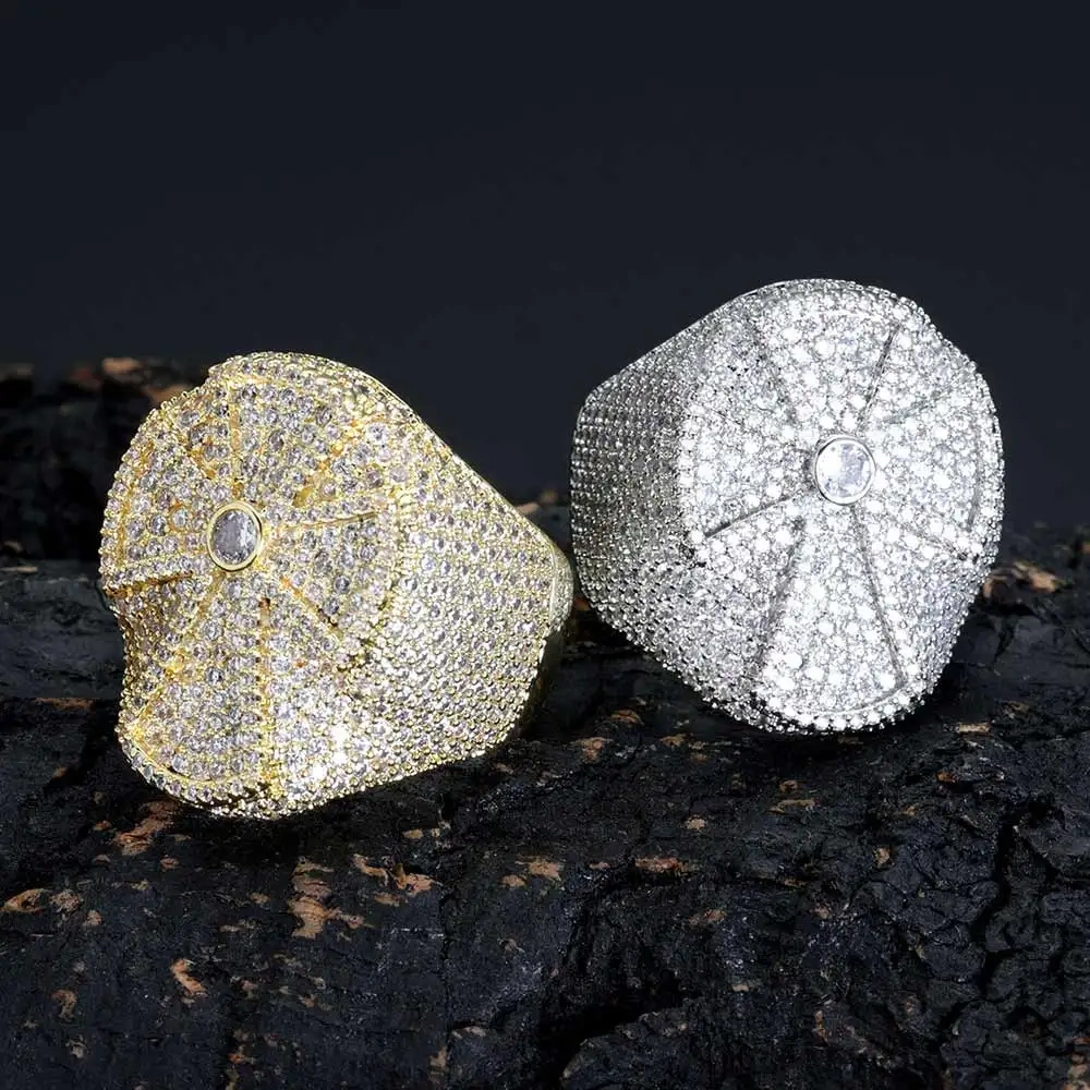 ESKEEM Fashion Iced Out Diamond Cross Ring for Men and Women Full Pave Shiny Zircon Cross Ring For Gift Hip Hop Jewelry