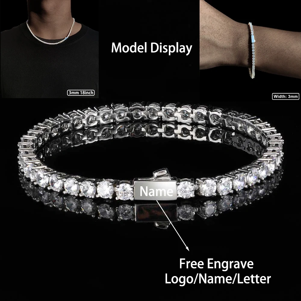 Tennis Chain 3mm 4mm 5mm 1 Row Bling Zircon Copper Material Necklace Hip Hop Man and Women Iced Out Jewelry