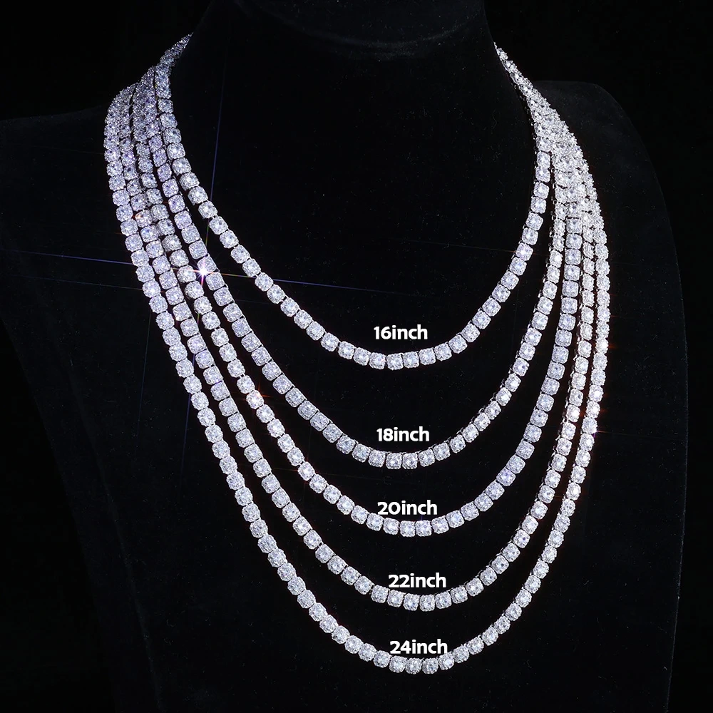 ESKEEM 925 Sterling Silver Moissanite Tennis Chain Luxury Custom 5mm VVS Moissanite Cluster Tennis Necklace Women Jewelry