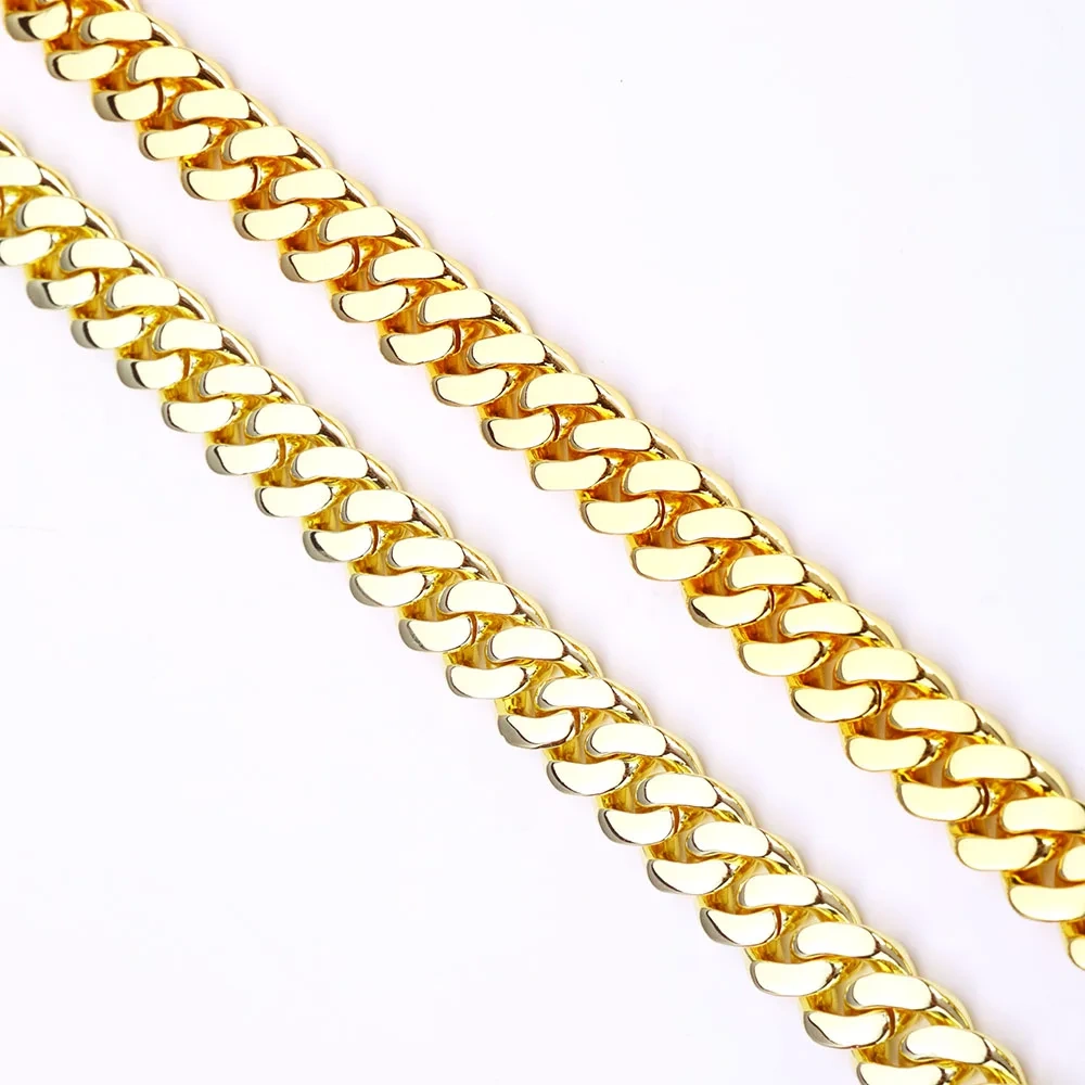 Hip Hop 14k Gold Plated Bling Iced Cuban Chain Jewelry Cadena Hombre 12mm 2 Rows Diamond 18k Gold Color Cuban Necklace