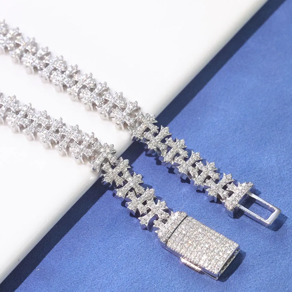 ESKEEM Iced Out Brass Full CZ Micro Paved Cross Chain Necklace Hip Hop Jewelry Mini Cluster Crossess Bracelet for Him/Her