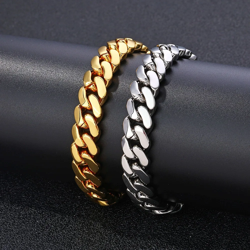 ESKEEM 10mm Solid Cuban Chain Necklace 18K Gold Plated Brass Thin Miami Cuban Link Chain Hip Hop Women Fine Jewelry Gift