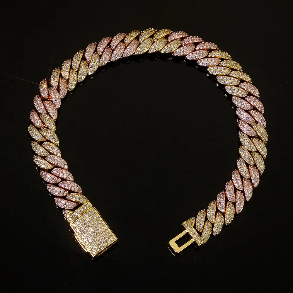 Hip Hop 10mm Iced Out Cuban Chain Bracelet Fine Jewelry Rose Gold Plated Two Color Cuban Link Necklace Women Birthday Gift