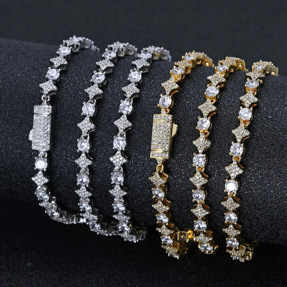 Beautiful Iced Out Round Cut Star Tennis Chain 5A CZ Diamond Necklace Hip Hop Jewelry Customized Best Gift For Women