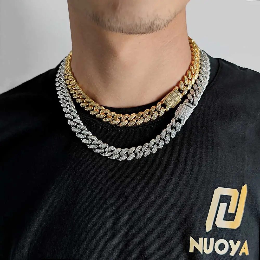Hight Quality Moissanite Cuban Chain 12MM Iced Out Two Row VVS Diamond Cuban Link Chain Hip Hop Jewelry For Men Women