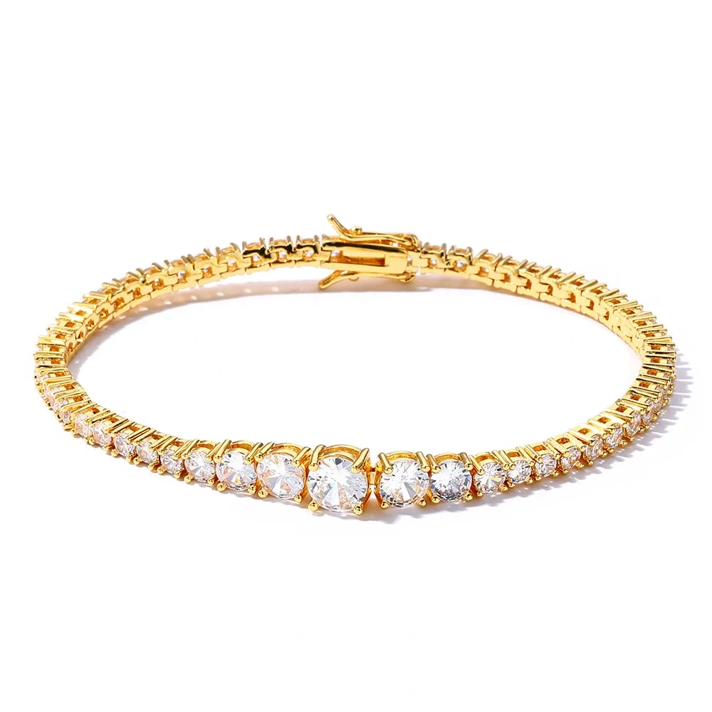 ESKEEM New Style Iced Out Jewelry Bling Diamond Tennis Chain Gold Silver Round Cubic Zirconia Tennis Chain Bracelet