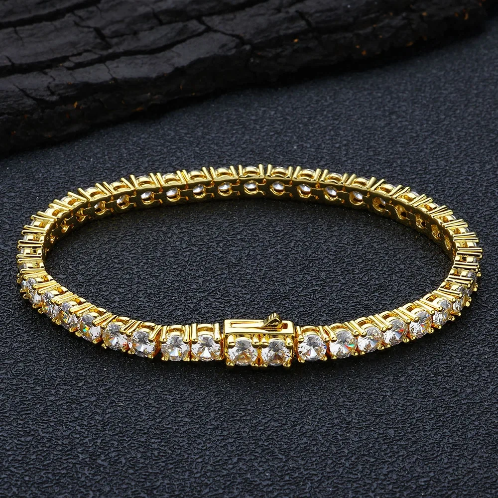 Hip-Hop Brass Gold Plated Cubic Zircon Single Row Tennis Necklace Jewelry Bling Diamond Tennis Chain Women Men Gift