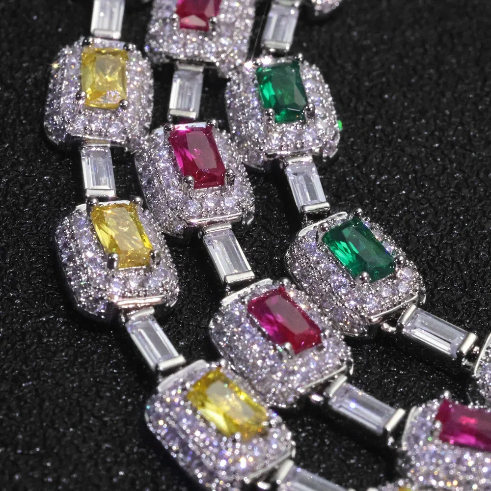 ESKEEM 7mm 925 Sterling Silver VVS Moissanite Bracelet Fine Jewelry Red/Green CZ & White VVS Chain