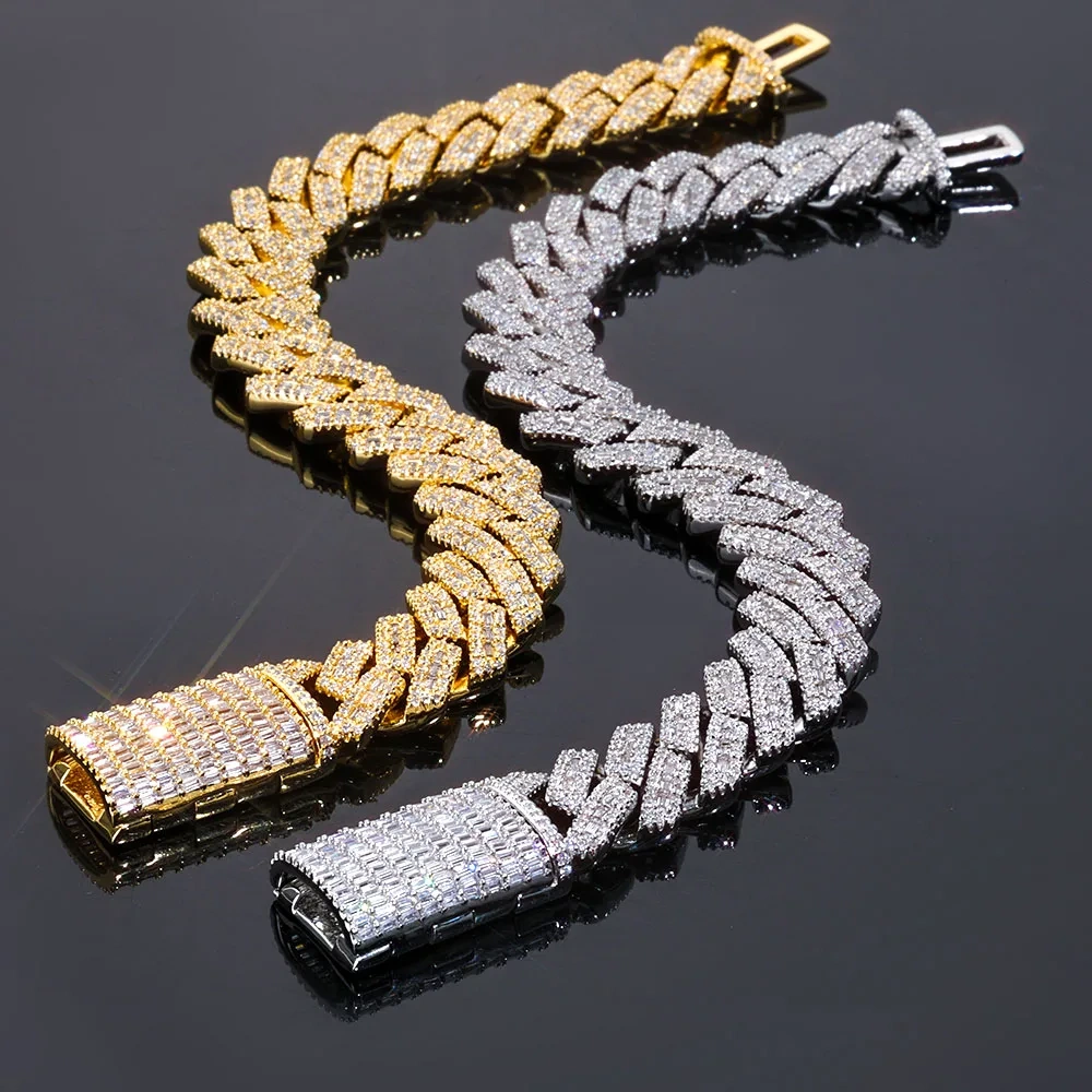 ESKEEM New Arrived Iced Out Rectangle Diamond Cuban Necklace Mix Prong Setting CZ Cuban Link Chain Hip Hop Jewelry