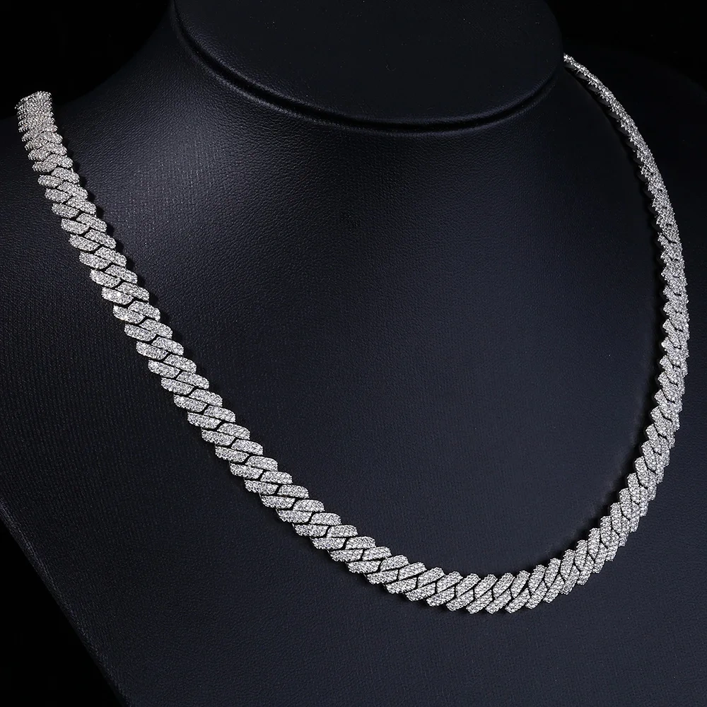 ESKEEM 8mm Iced Out Cuban Chain Full Pave Cubic Zirconia Prong Necklace for Men Hip Hop Jewelry Party Gift