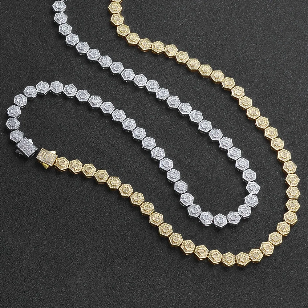 ESKEEM Hip Hop Jewelry Bling Geometric Hexago Iced Chain 8.5mm Diamond Tennis Link Chain Necklace for Unisex