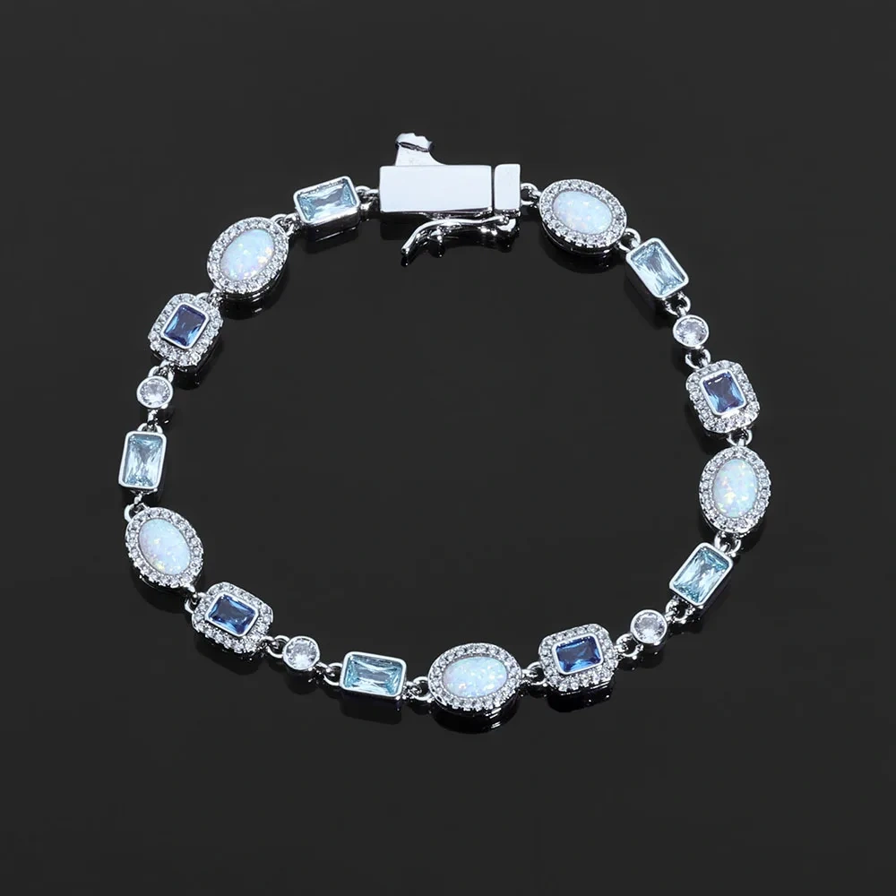 ESKEEM High Quality 6mm Iced Out Diamond Blue Bracelet Women Colorful Geometric Zircon Brass Hip Hop Fine Jewelry Gift
