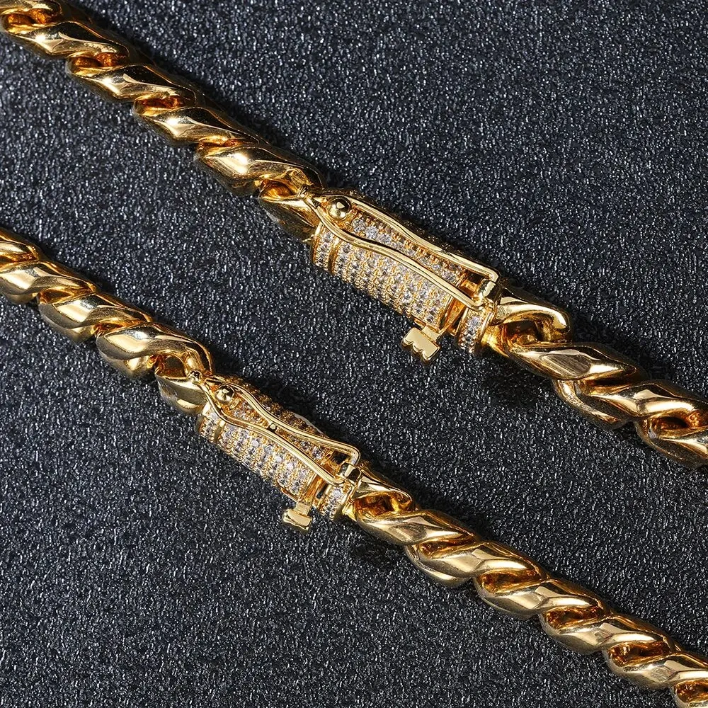 6/8/10/12/14/16MM High Quality Stainless Steel Miami Cuban Link Chain Hip Hop 18K Gold Plated Cuban Chain Necklace For Men