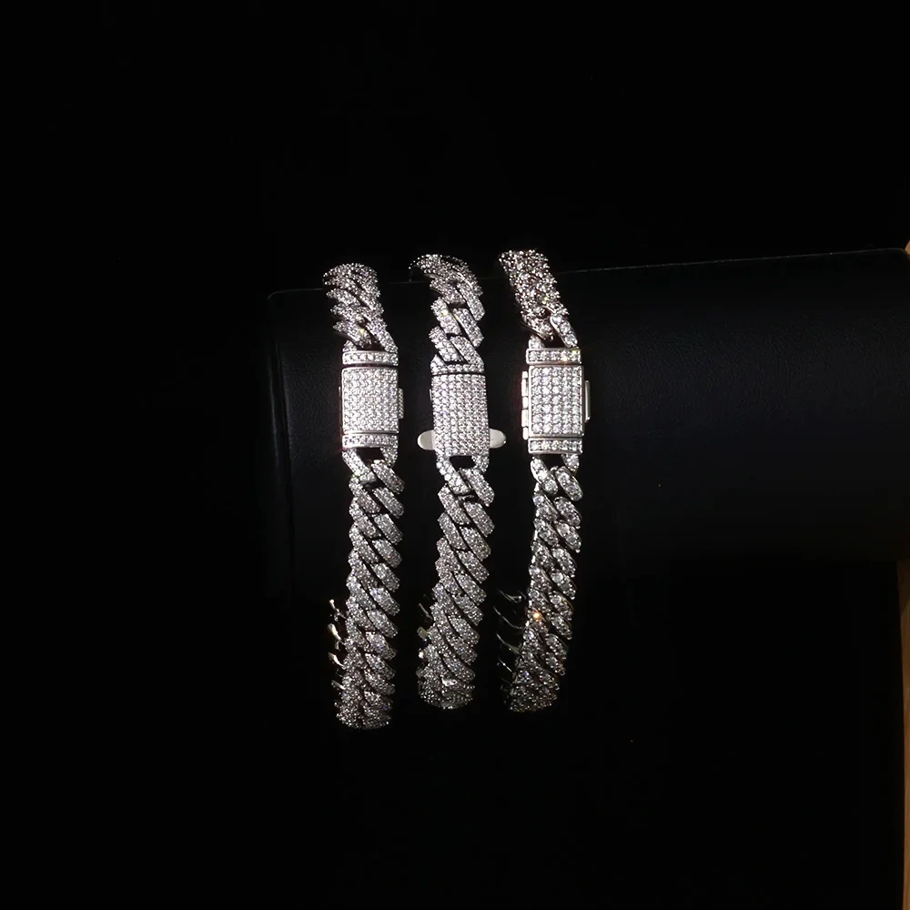 ESKEEM 8mm Iced Out Cuban Chain Full Pave Cubic Zirconia Prong Necklace for Men Hip Hop Jewelry Party Gift