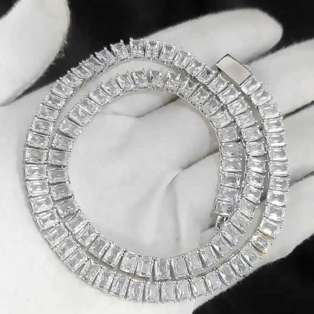 Hip Hop 6mm Iced Out Tennis Chain Necklace New Brass CZ Bling Rectangular Zircon Tennis Necklace Men Women's Drop Shipping