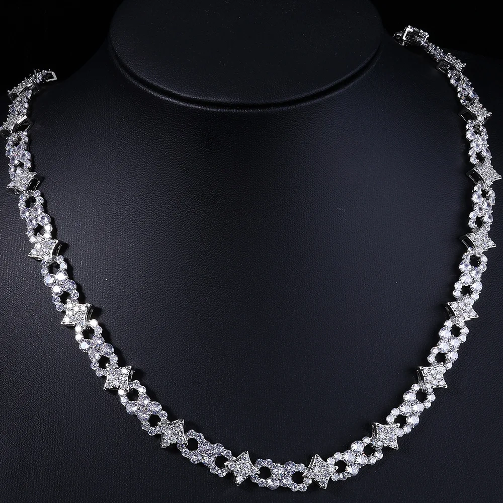 ESKEEM Hip Hop Fine Jewelry Necklace Spring Lock Clasp Iced Out Zircon Four Pointed Star Infinite Symbol Design Chain
