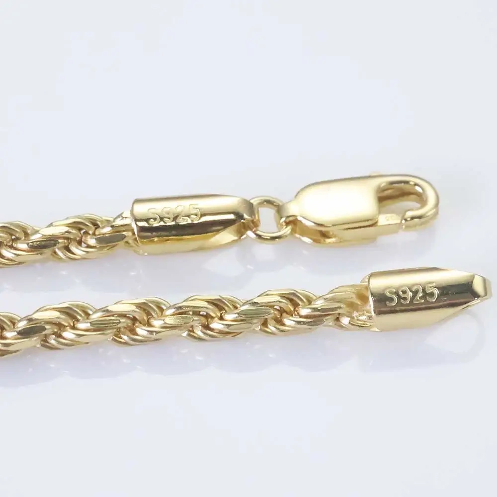 ESKEEM 3MM/5mm Men Women PVD 18k Gold Plated Rope Chain Fine Jewelry 925 Sterling Silver Twist Rope Chain Necklace for Gifts