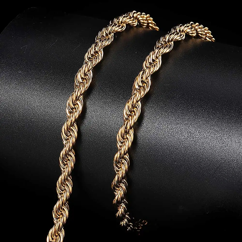 New Style 6mm Iced Out Clasp Rope Chain Stainless Steel Twist Rope Chain Necklace Jewelry For Women Drop Shipping