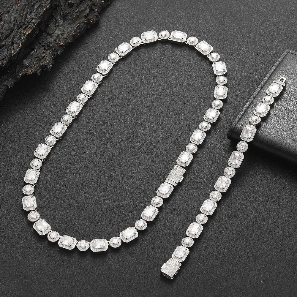 Fashion Jewelry Iced Out Zircon Necklace Square Round Bling Diamond Women Clustered Tennis Chain