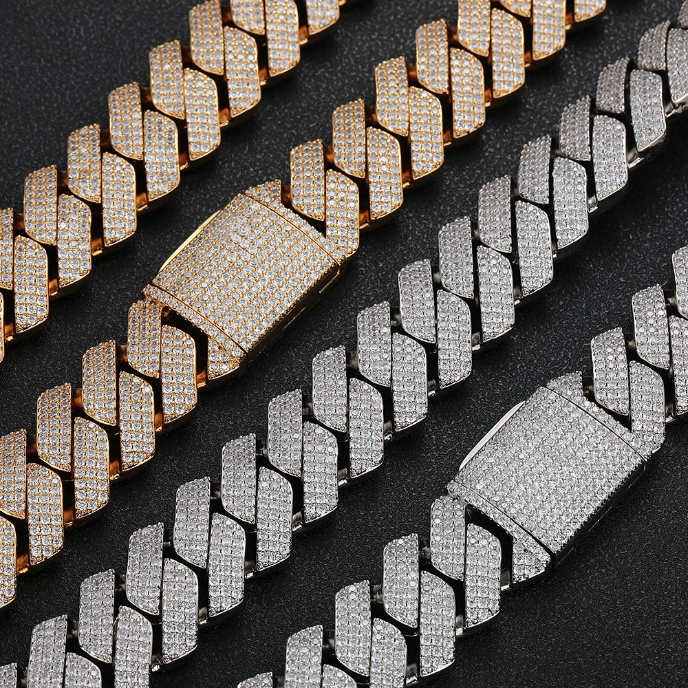 ESKEEM Men 25mm 3 Rows Chunky Iced out Cuban Link Necklace Big Heavy Miami Prong Diamond Chain Fine Jewelry