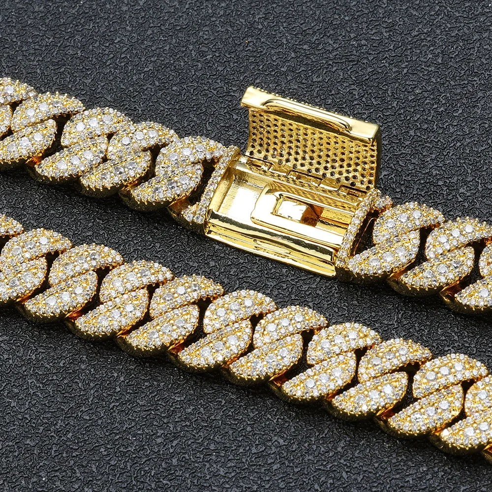 ESKEEM 14MM Miami Cuban Link Chain Necklace Fine Iced Out Mixed Inlay Baguette Round CZ Hip Hop Jewelry