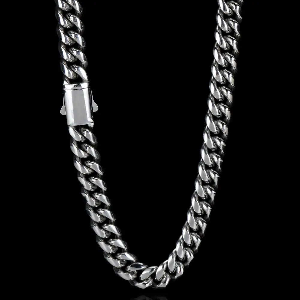 Hip Hop Stainless Steel Necklace 8/10/12/14MM Snap Clasp Men Miami Cuban Chain Necklace Jewelry For Girls Gift Free Laser Logo