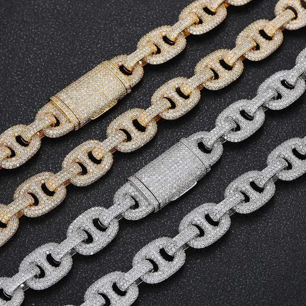 16MM CZ Miami Large Round Cuban Link Chain Bling Iced Out Custom Hip Hop Rapper The Pig Nose Cuban Link Chain