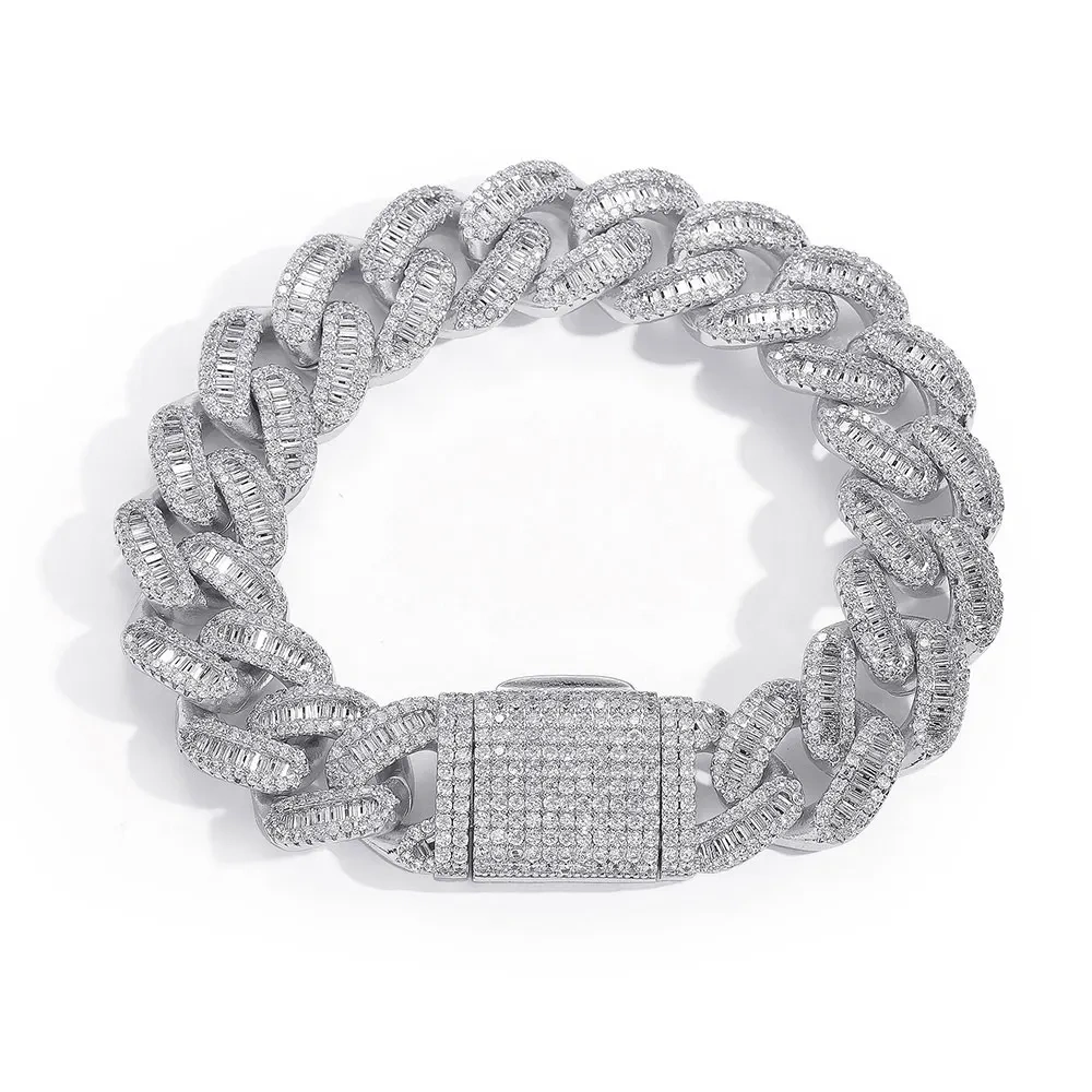 15mm Hip Hop Rapper Rock Men Iced Out Prong Fashion Luxury Jewelry Cuban Link Matching Bracelet Hommes