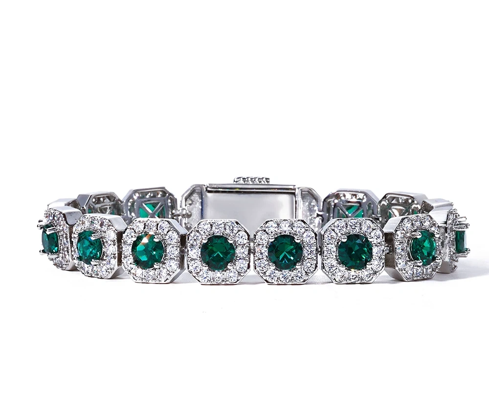 ESKEEM Iced Out Emerald Crystal CZ Tennis Bracelets Geometric Vintage Sparkly Round Shape Imitation Diamond Bracelets for Women