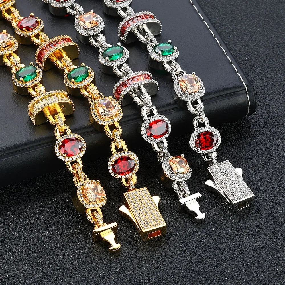 ESKEEM Multicolor Ruby and Emerald Chain Iced Necklace Sparkling 18K Gold Plated Cubic Zirconia Fine Jewelry for Women Gift
