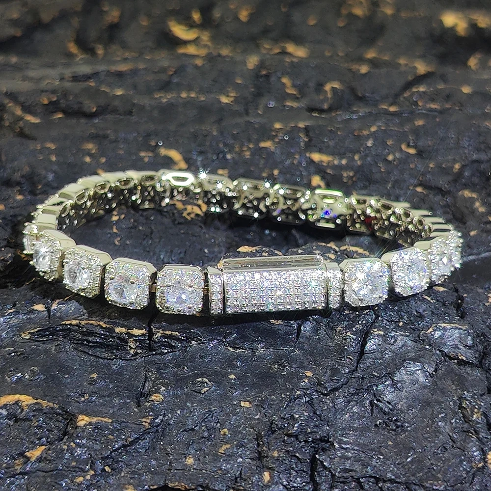 7mm Iced Tennis Chain Bracelet Bling Zircon Cluster Diamond 18k Gold Plated Bracelet for Women Men Birthday Gift Hip Hop Jewelry