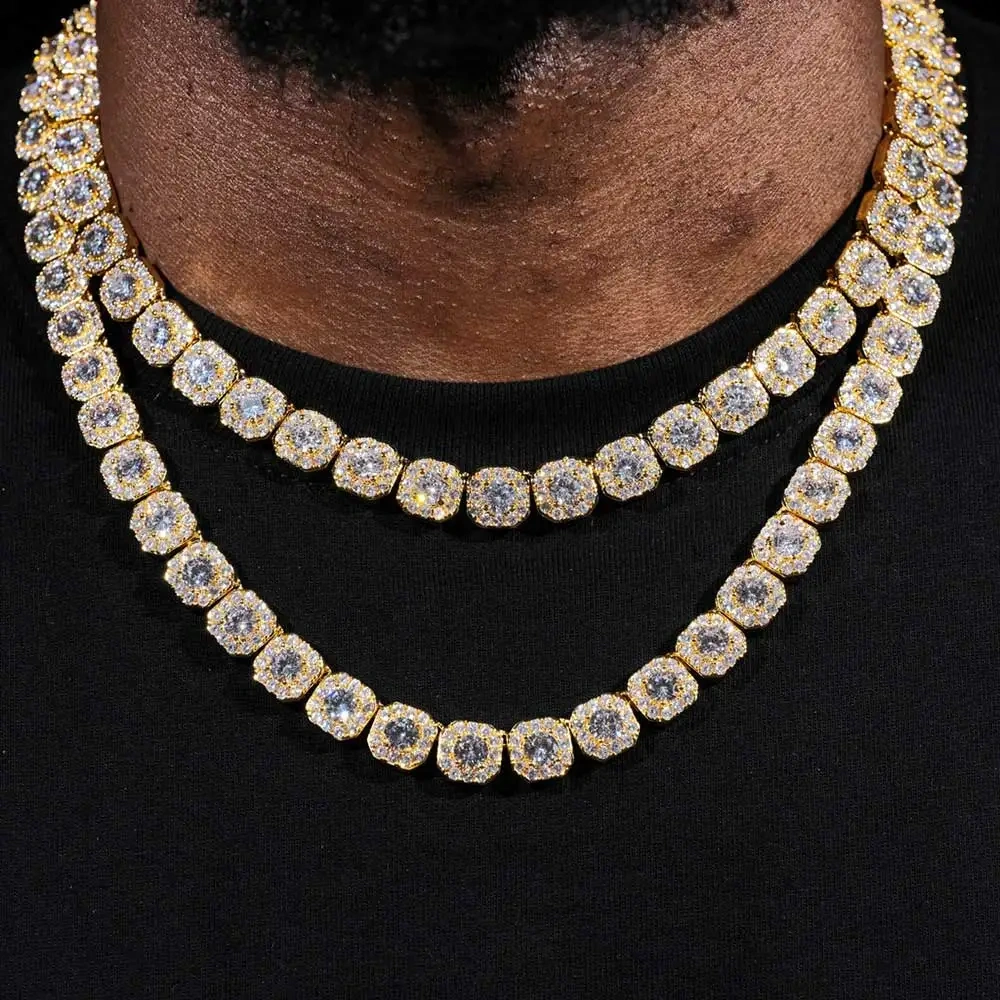 Hip Hop Jewelry 7/10/12mm Tennis Chain Necklace Bling Iced Zircon Cluster Diamond Gold Plated Choker for Women Men Party Gift