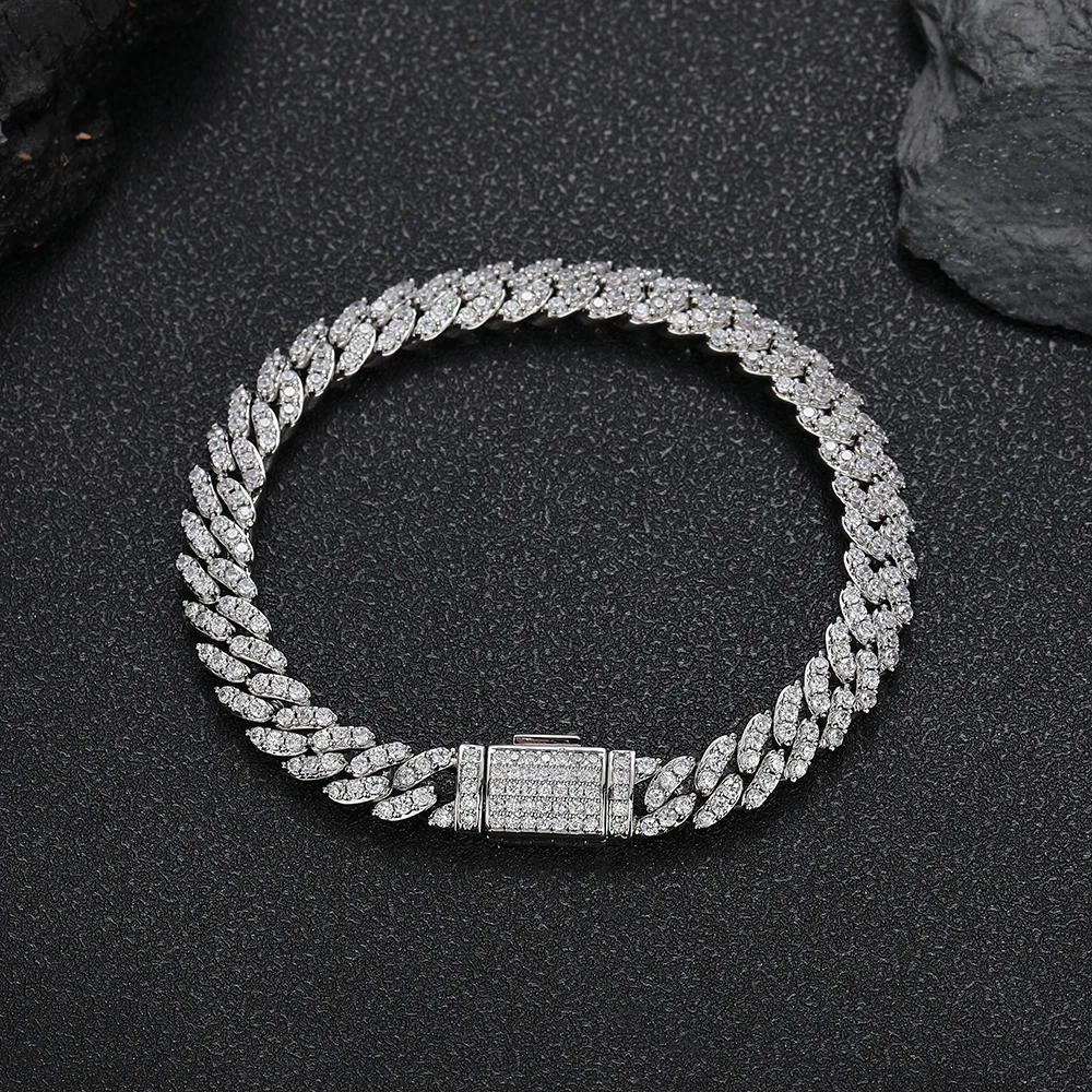 ESKEEM 8mm Iced Out Cuban Chain Full Pave Cubic Zirconia Prong Necklace for Men Hip Hop Jewelry Party Gift