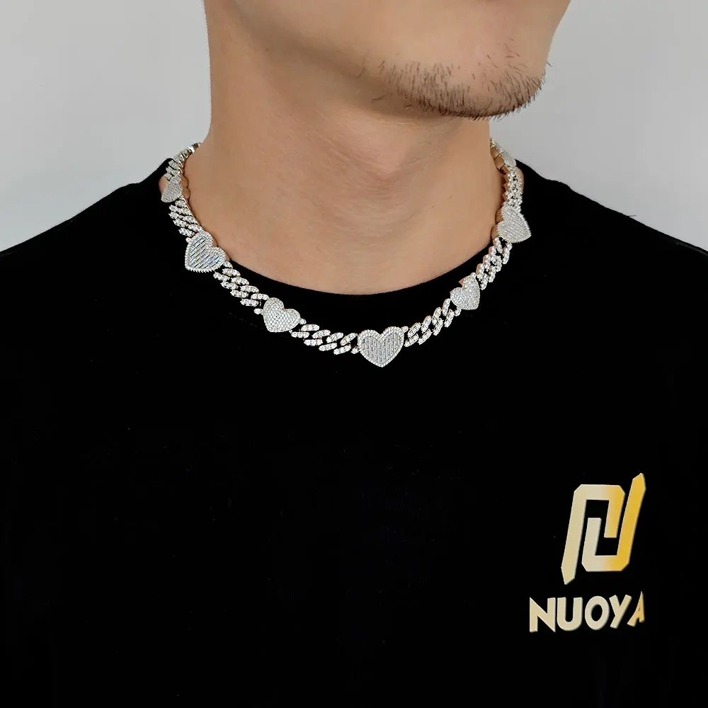 Hip Hop Iced Out Jewelry Bling Mixed inlay Zircon Heart Cuban Choker Necklace Cuban Link Necklace Women