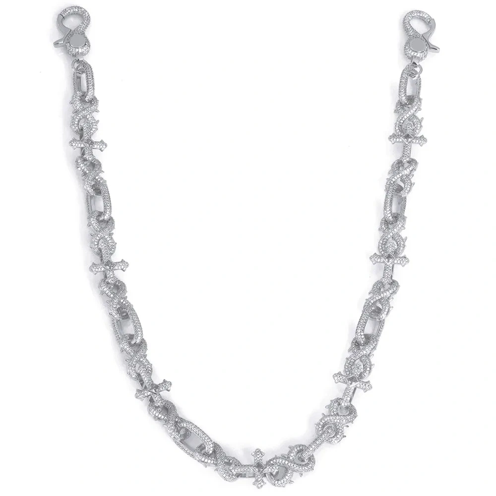 ESKEEM Luxury Silver Plated Hip Hop Pants Chain Shiny Diamond Cross Micro Pave Zircon Spike Infinity Design Chain Jewelry
