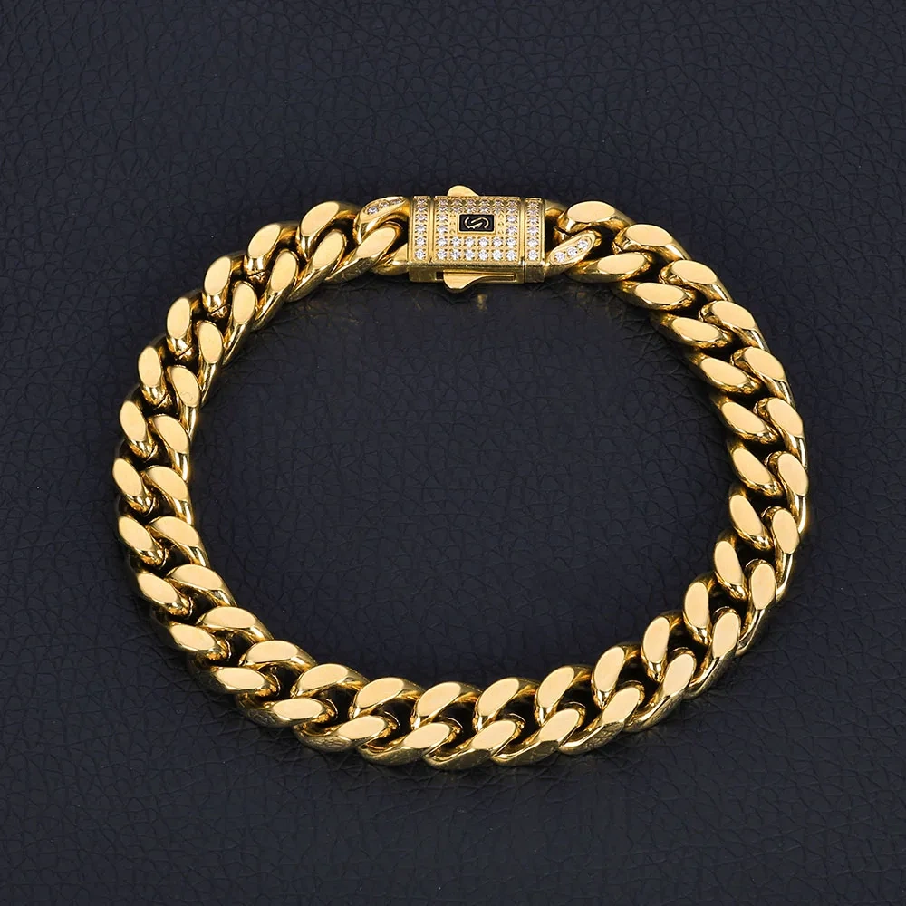 ESKEEM Hip Hop Monaco Bracelet PVD 14k Gold Plated Miami Cuban Link Chains 6/9/11/13MM Stainless Steel for Women And Men