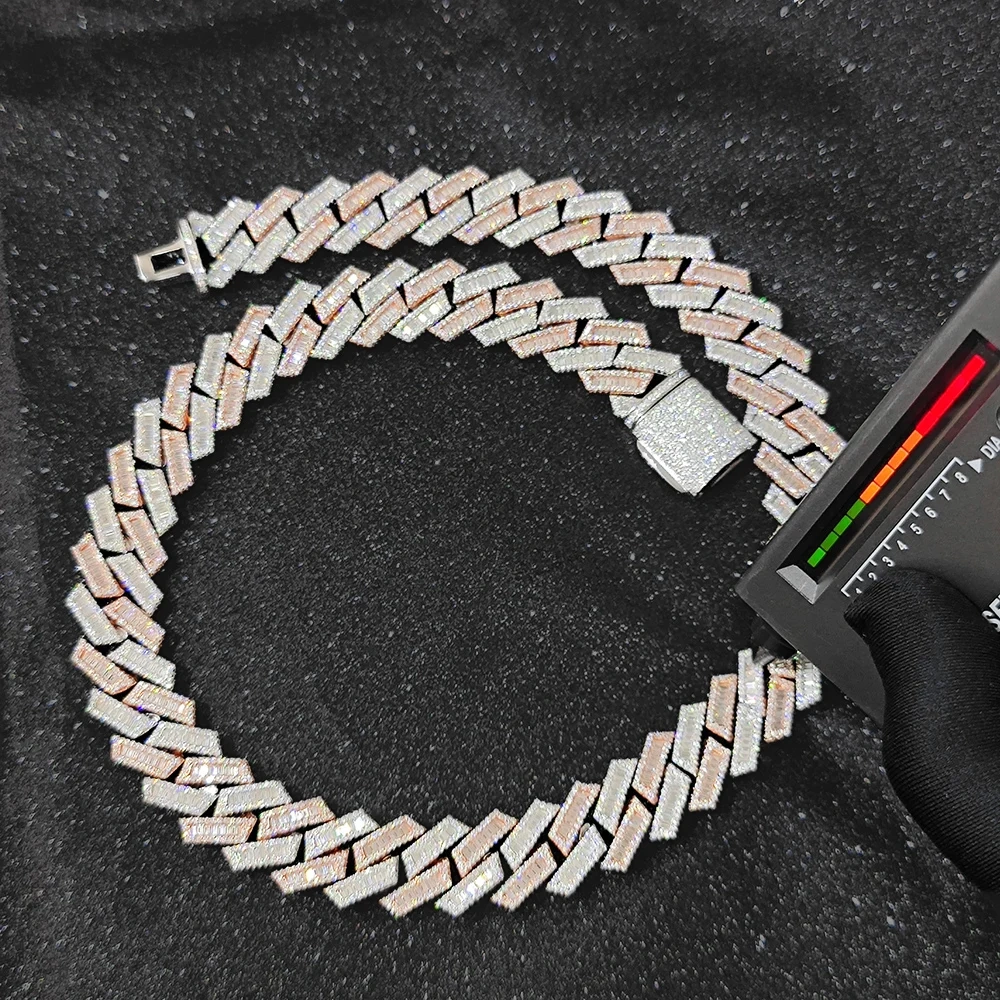 ESKEEM Custom Jewelry 925 Silver 18mm Moissanite Cuban Chain Round&T Shape VVS Moissanite Bracelet