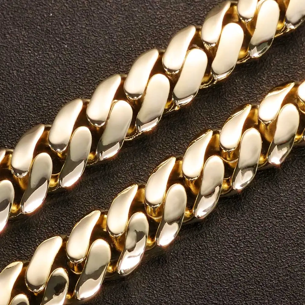 ESKEEM 20MM Monaco Bracelet Hip Hop Jewelry 14K Gold Plated Smooth Lock Bracelet Heavy Miami Cuban Chain for Men Women
