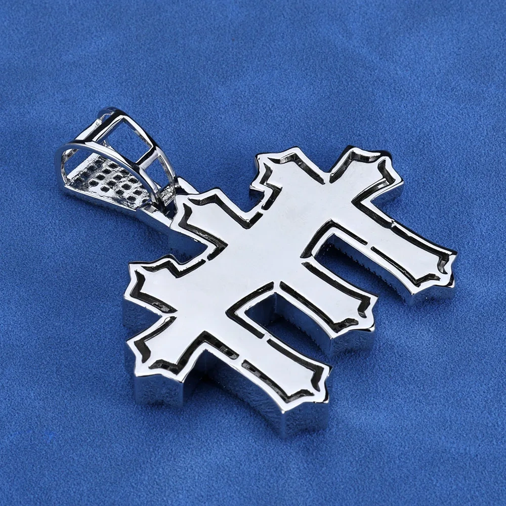 ESKEEM High Quality 3-in-1 Micro Pave Bling Baguette Cubic Zirconia Cross Pendant Silver Gold Plated Brass Diamond Charm Pendant