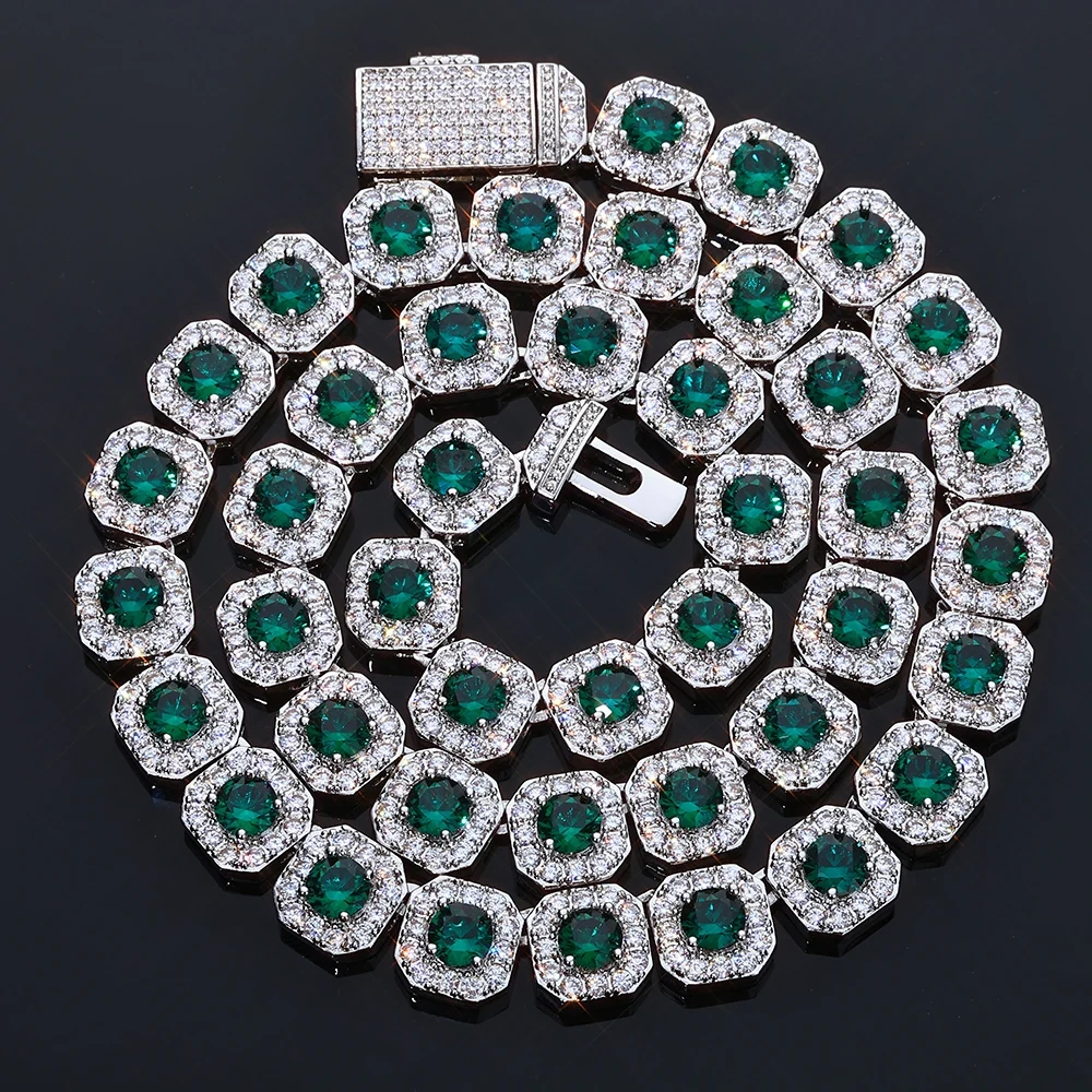 ESKEEM New Iced Emerald Cluster Tennis Chain Necklace 12mm Fashion High Quality Women Choker Hip Hop Jewelry Gift