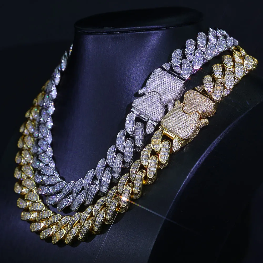 Custom Big Buckle 18mm 3 Rows Rectangle CZ Cuban LINK CHAIN Diamond Necklace Bling Heavy Iced Out Chain For Men Hip Hop Jewelry