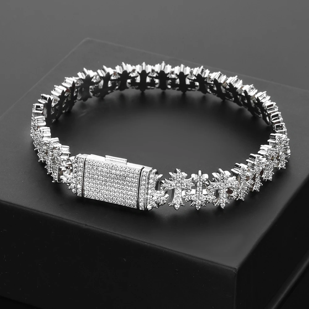 ESKEEM Hip Hop Jewelry 11MM Iced Out Cubic Zirconia Snowflake Cross Necklace New Bling Fashion Link Chain for Men Women