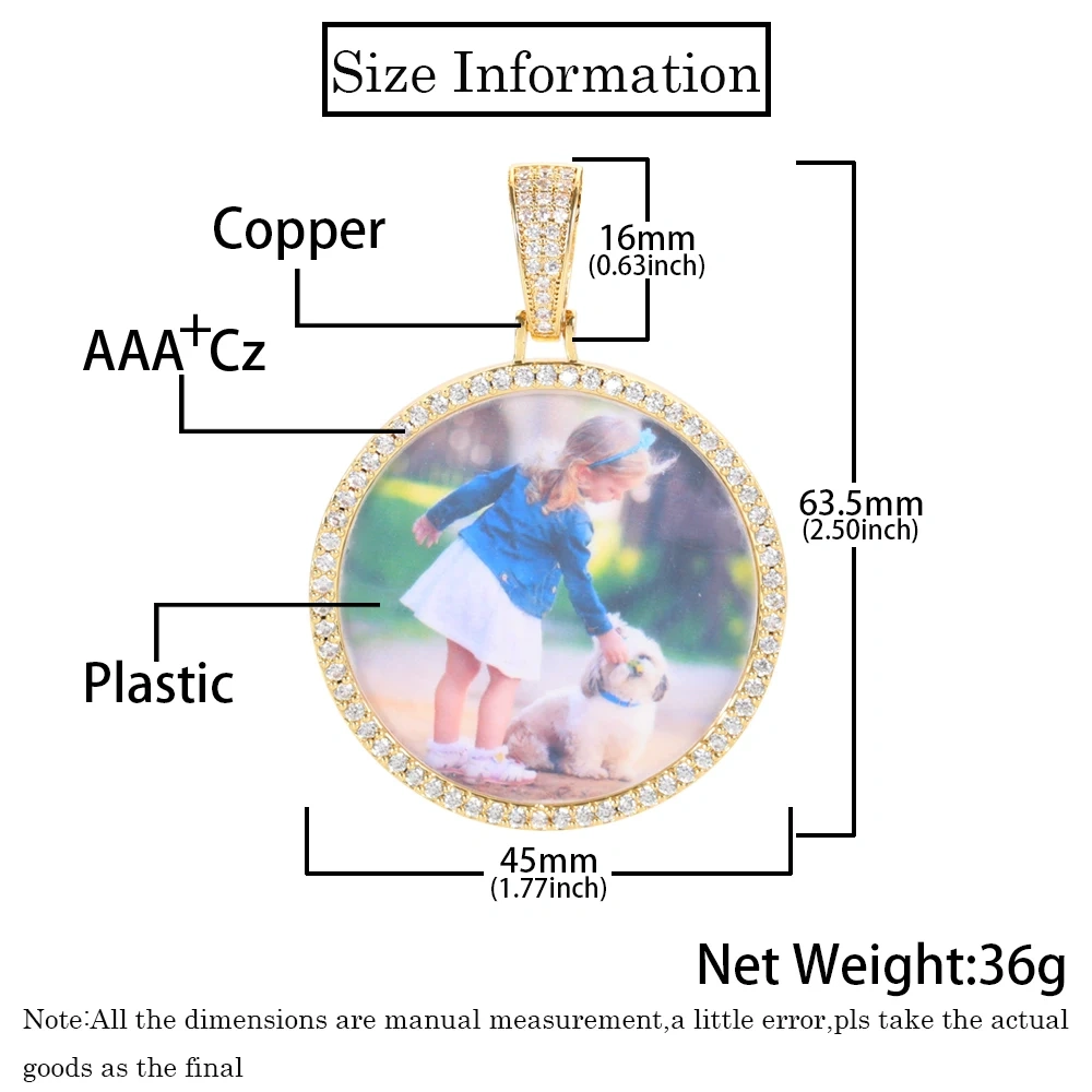 Customized Photo Necklace Men and Women Hip Hop Personalized Picture Pendant 45MM Medium Circle Charm Iced Out Free Custom Logo
